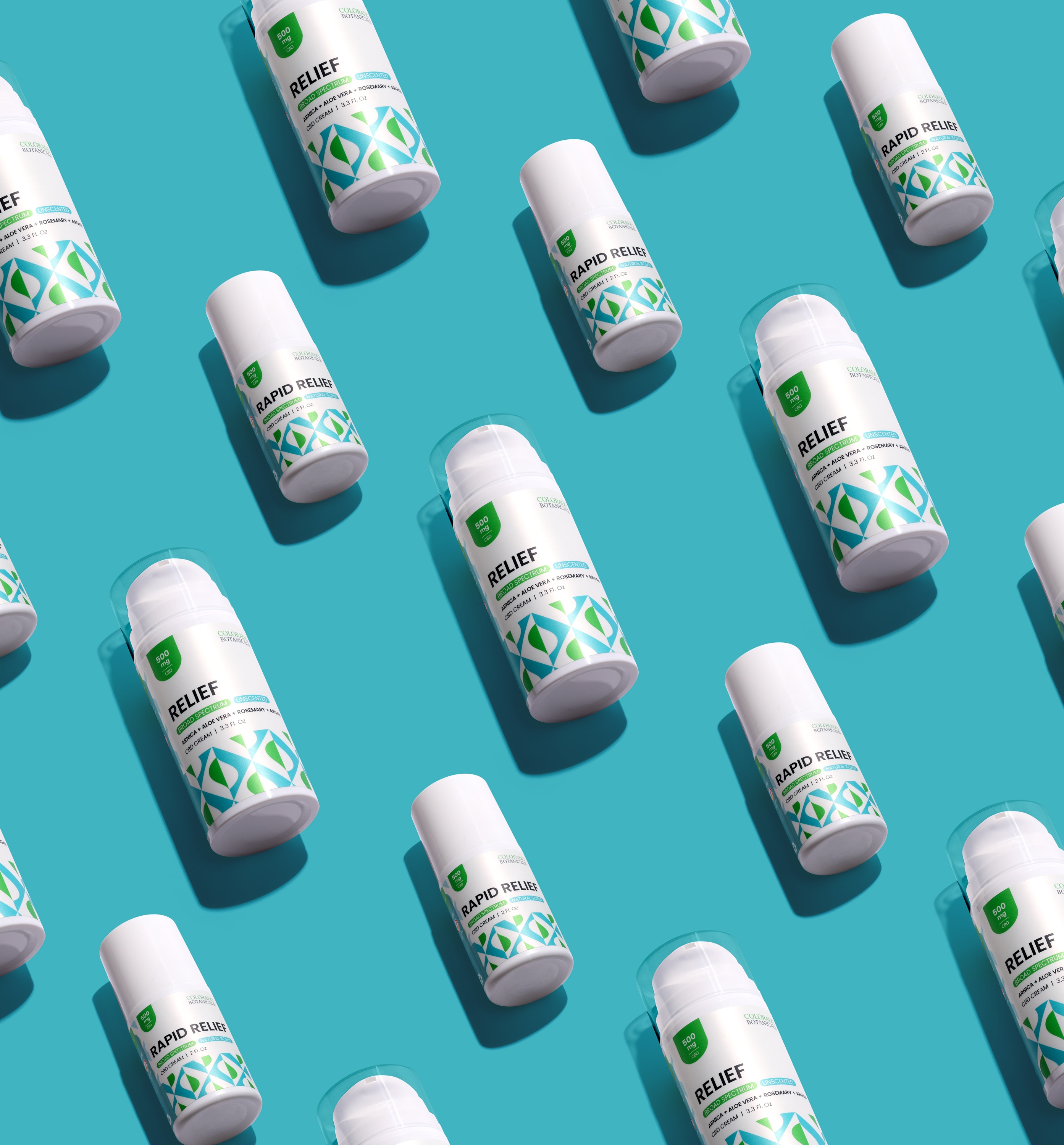 Relief and Rapid Relief packaging on a turquoise background