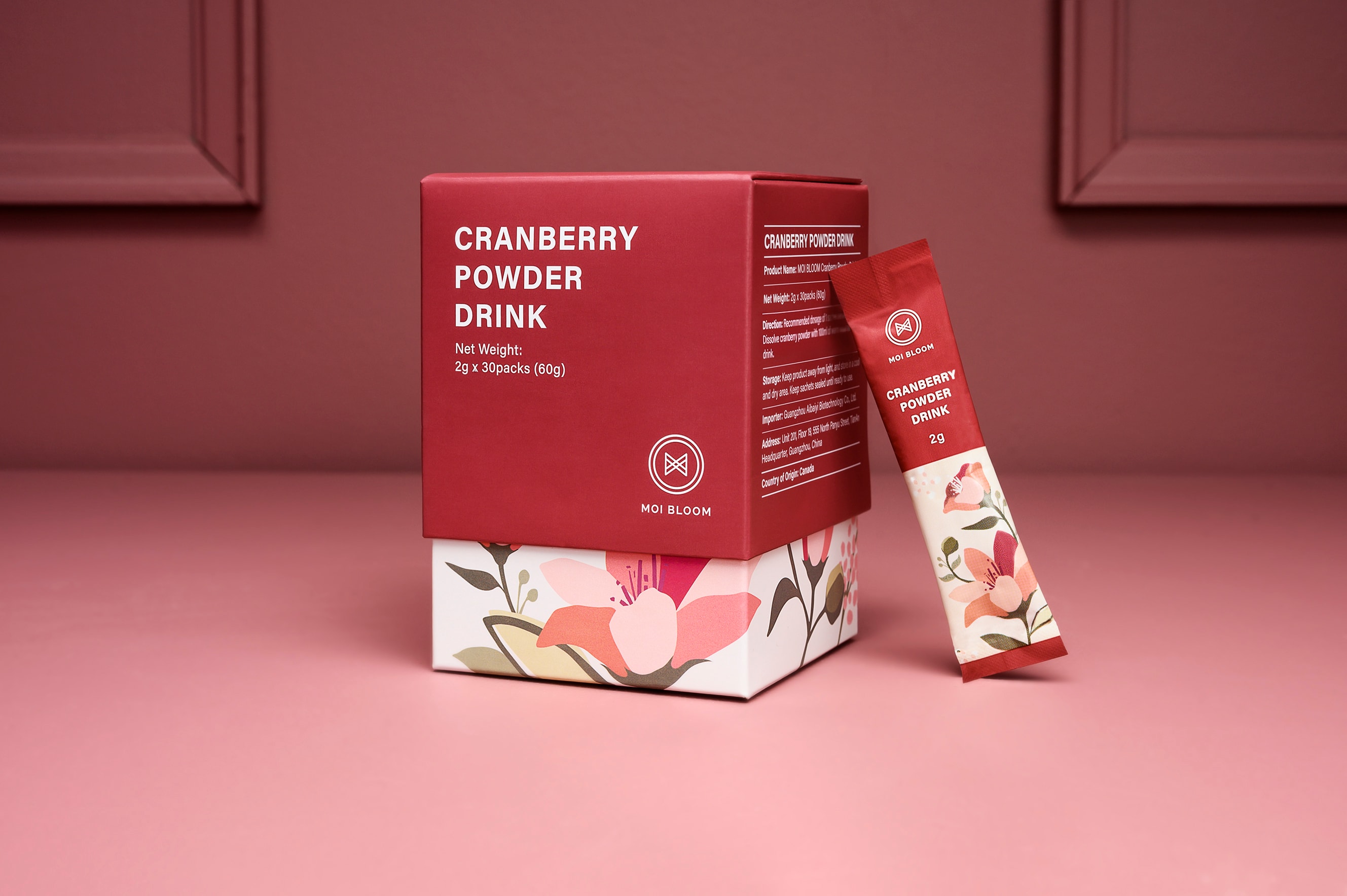 Cranberry powder drink packaging and sachet