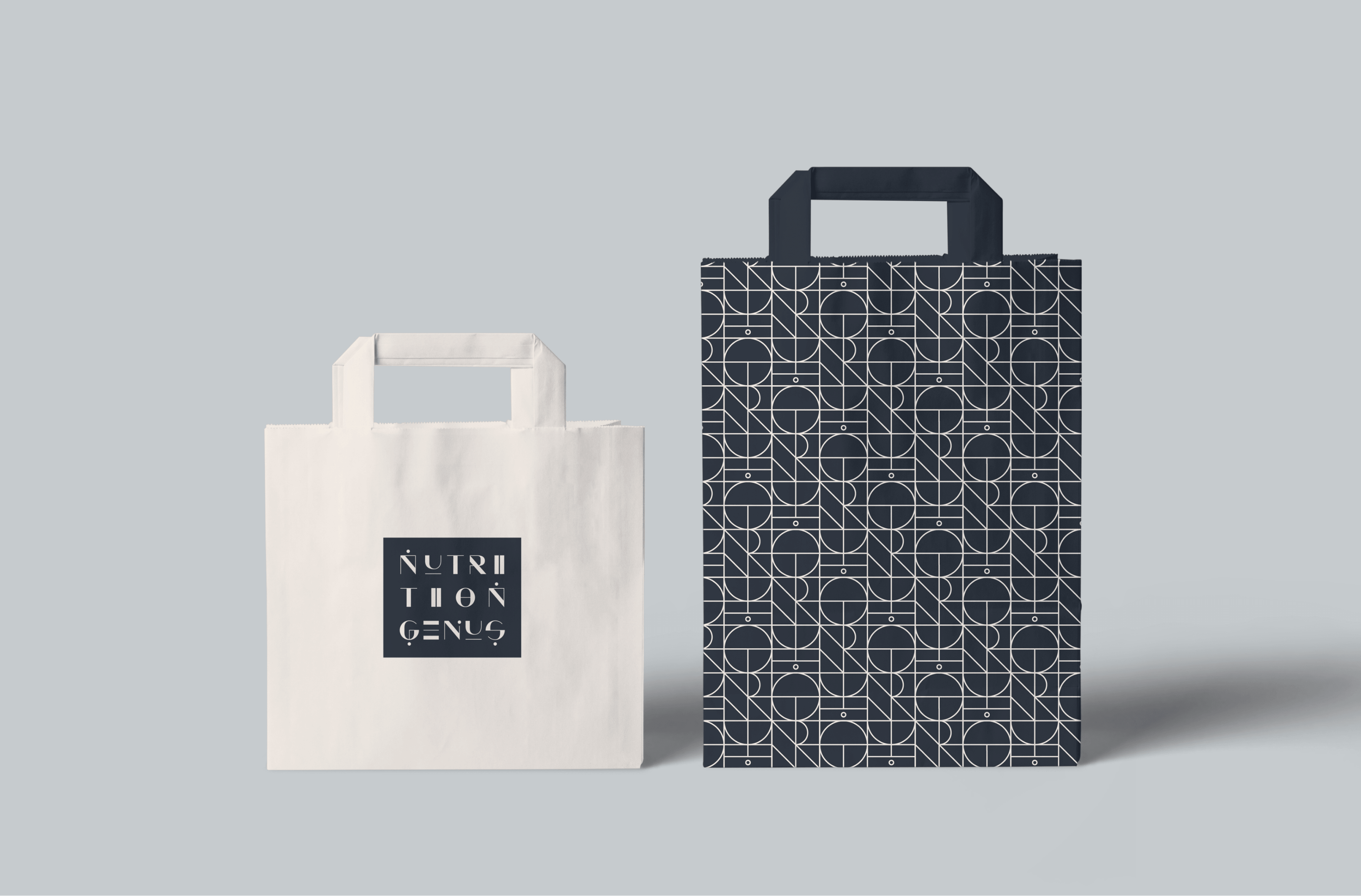 Nutrition Genius branded canvas and patterned shopping bags