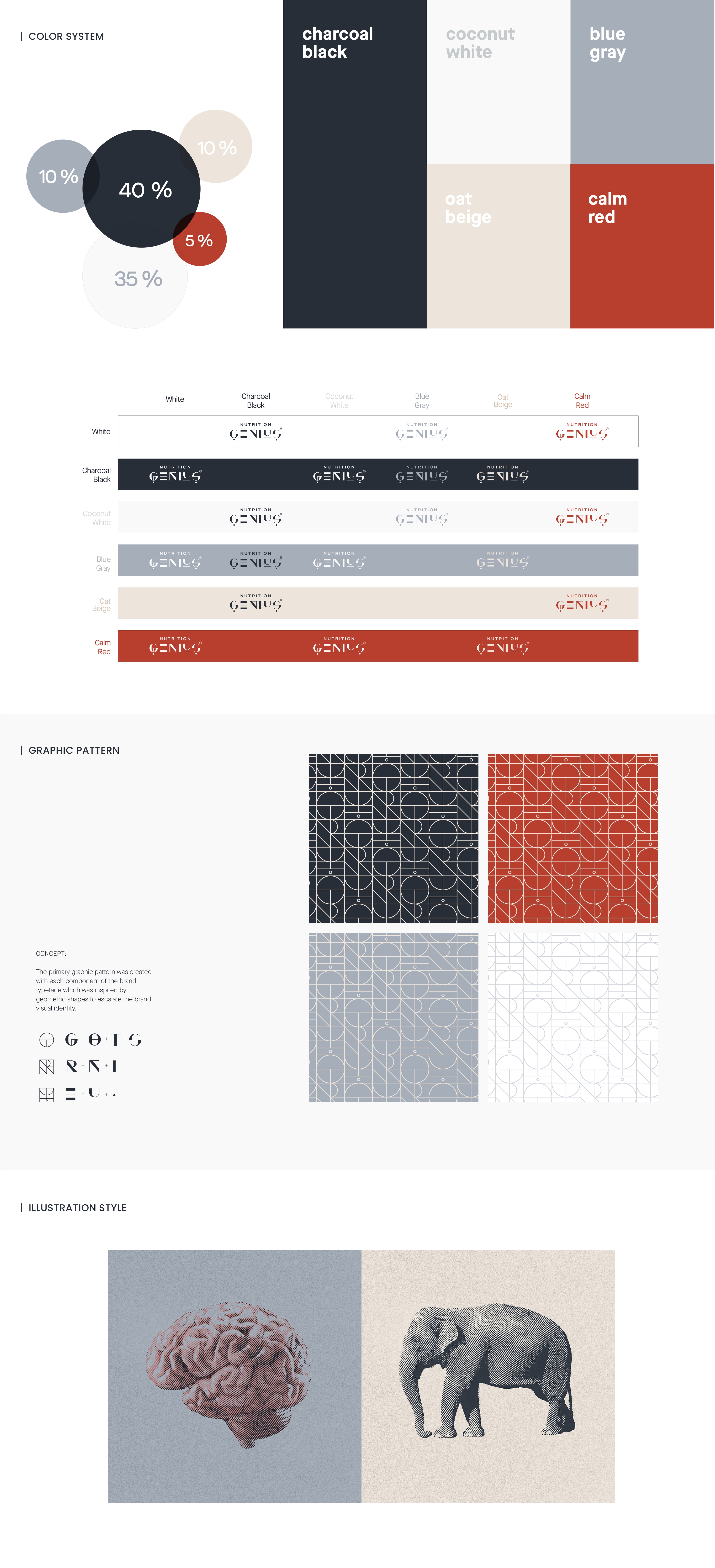 Nutrition Genius color system, graphic pattern, and illustration style