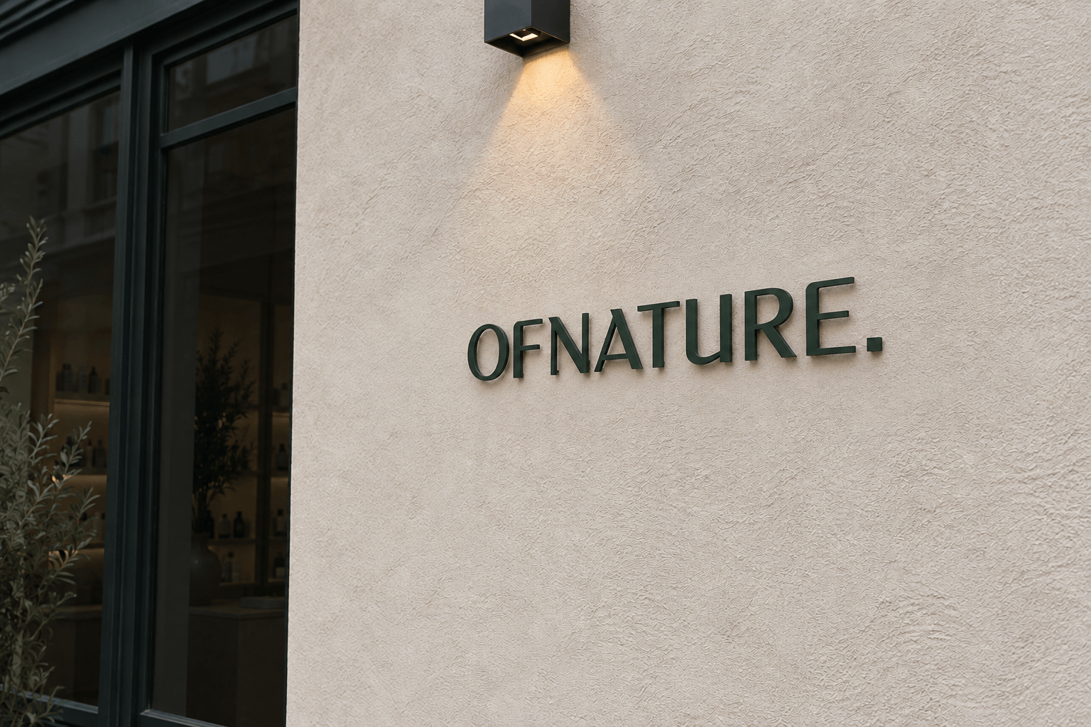 OF NATURE forest-green storefront signage