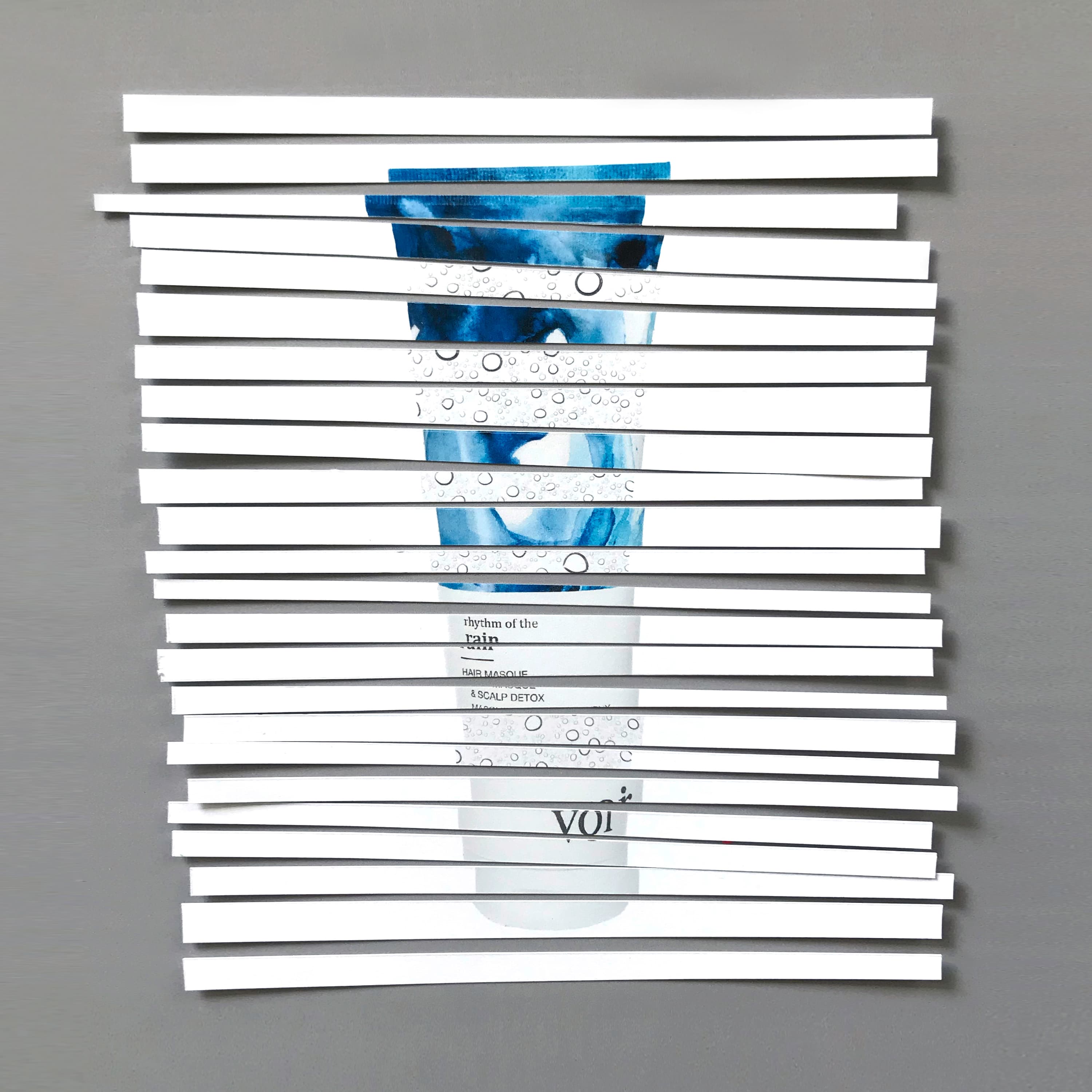 VOIR Rhythm of the Rain product artwork arranged in paper strips